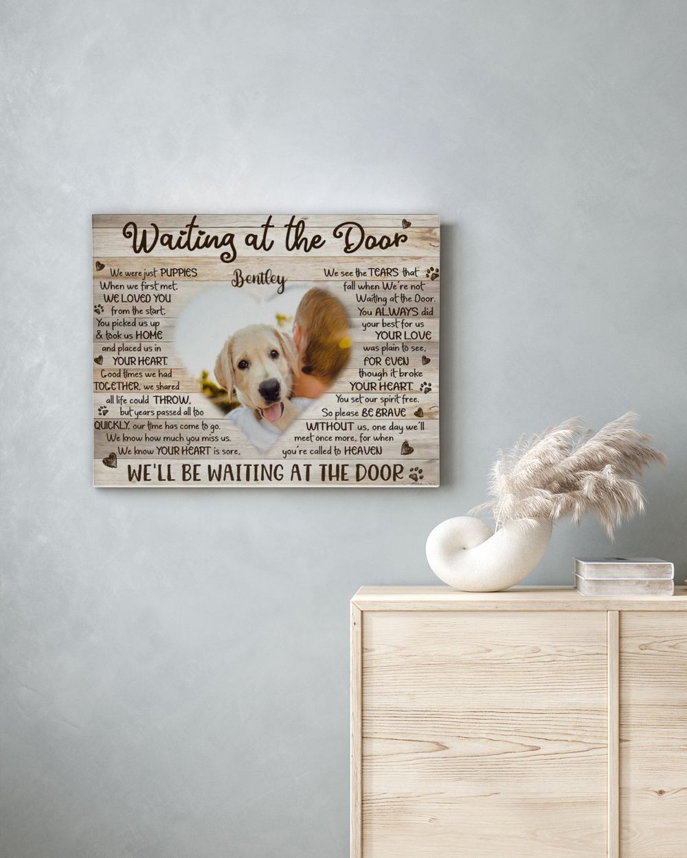 Personalized Custom Waiting At The Door Pet Dog Cat Memorial Canvas Art Poster TTH 001 Ready To Hang Landscape Canvas white 14x11in
