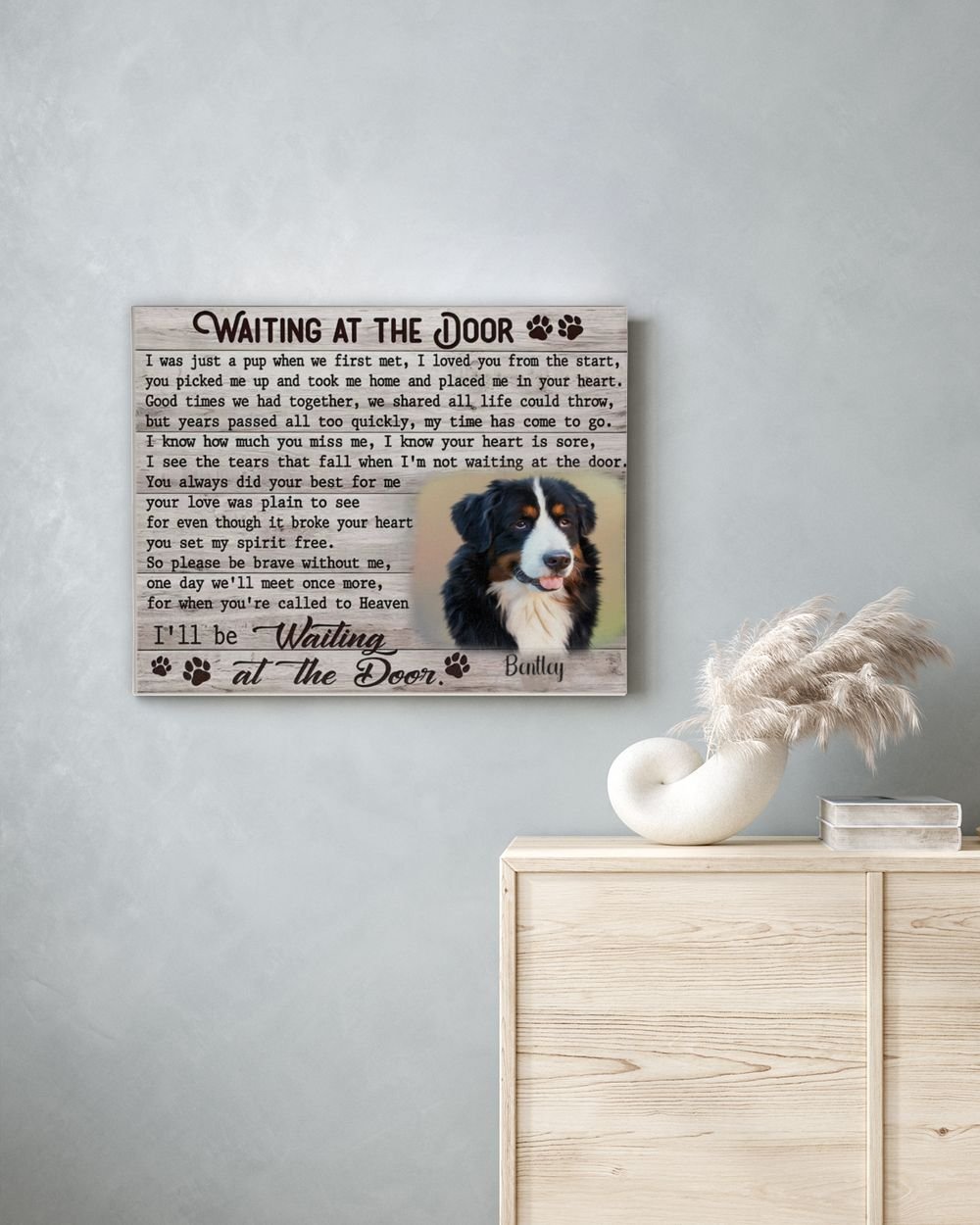 Personalized Custom Dog Pet Memorial Canvas Waiting At The Door Poem DC07 Ready To Hang Landscape Canvas white 14x11in