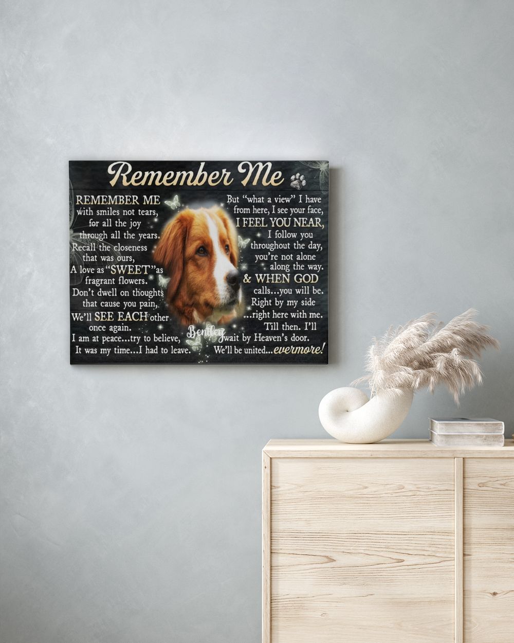 Personalized Custom Remember Me Dog Cat Pet Memorial Canvas Art Poster DC22 Ready To Hang Landscape Canvas white 14x11in