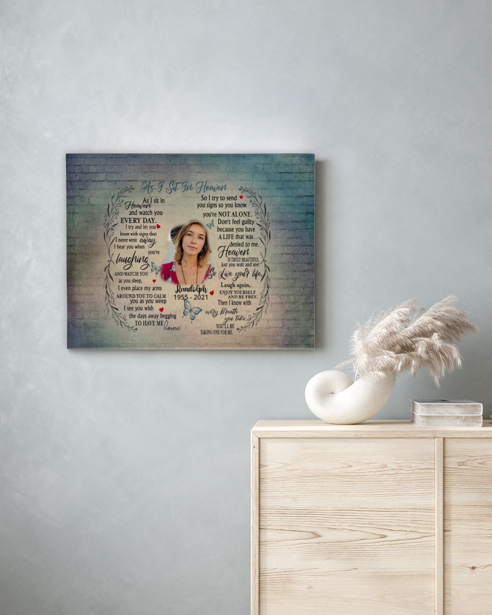 Personalized Custom As I Sit In Heaven Poem Butterfly Memorial Canvas Art FC43 Ready To Hang Landscape Canvas white 14x11in