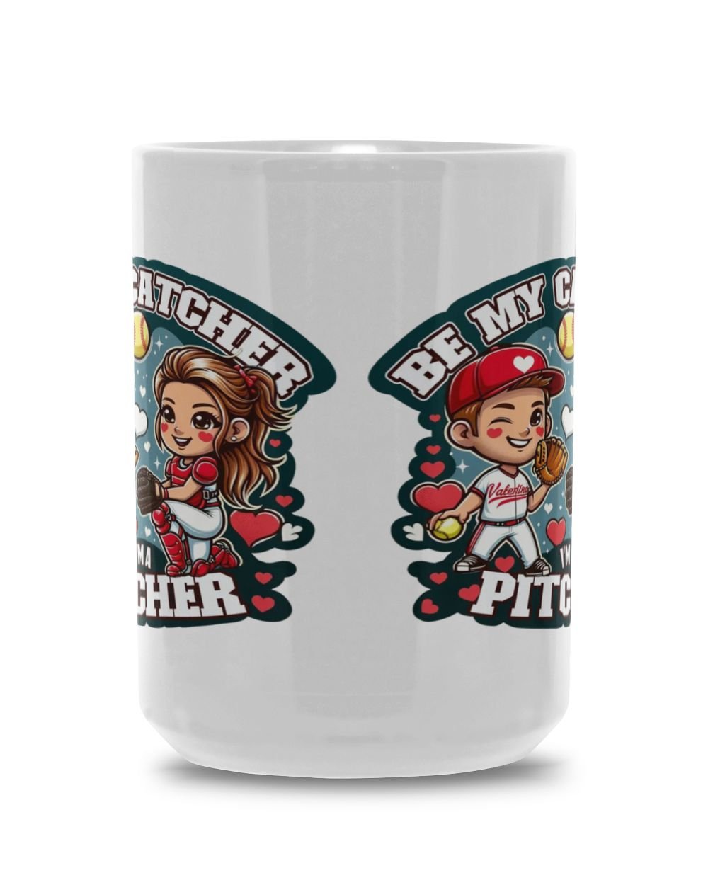 Valentine Mug- For Softball Lovers- Softball Mug Gifts- Be My Catcher I'm A Pitcher Magic Mug 15oz white 15oz