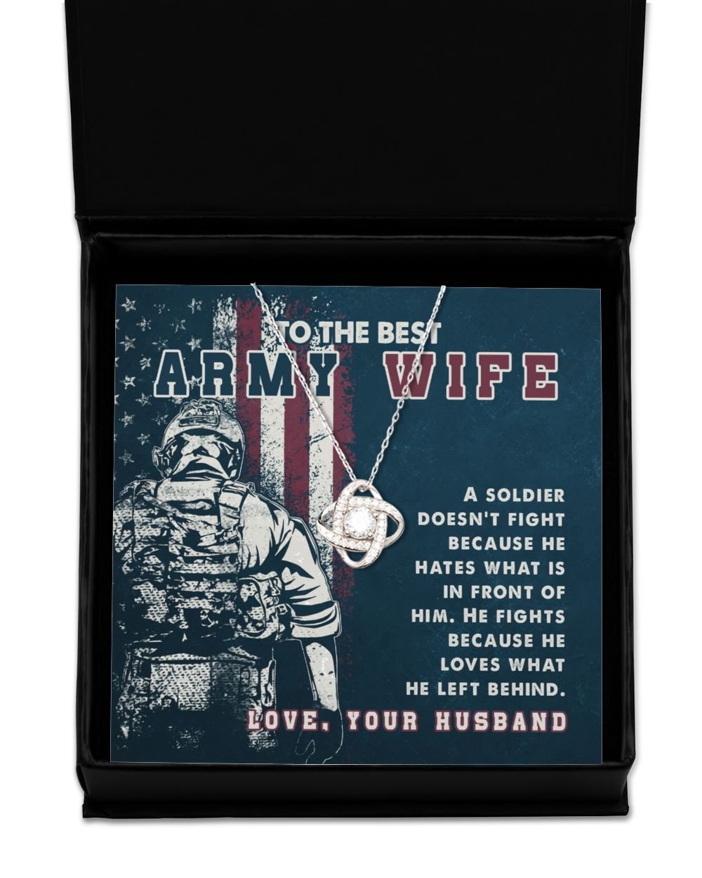 Jewelry Gift For Army Wife From Husband With Message Card - To The Best Army Wife Love Knot Silver Necklace no-gift-wrap standard-box