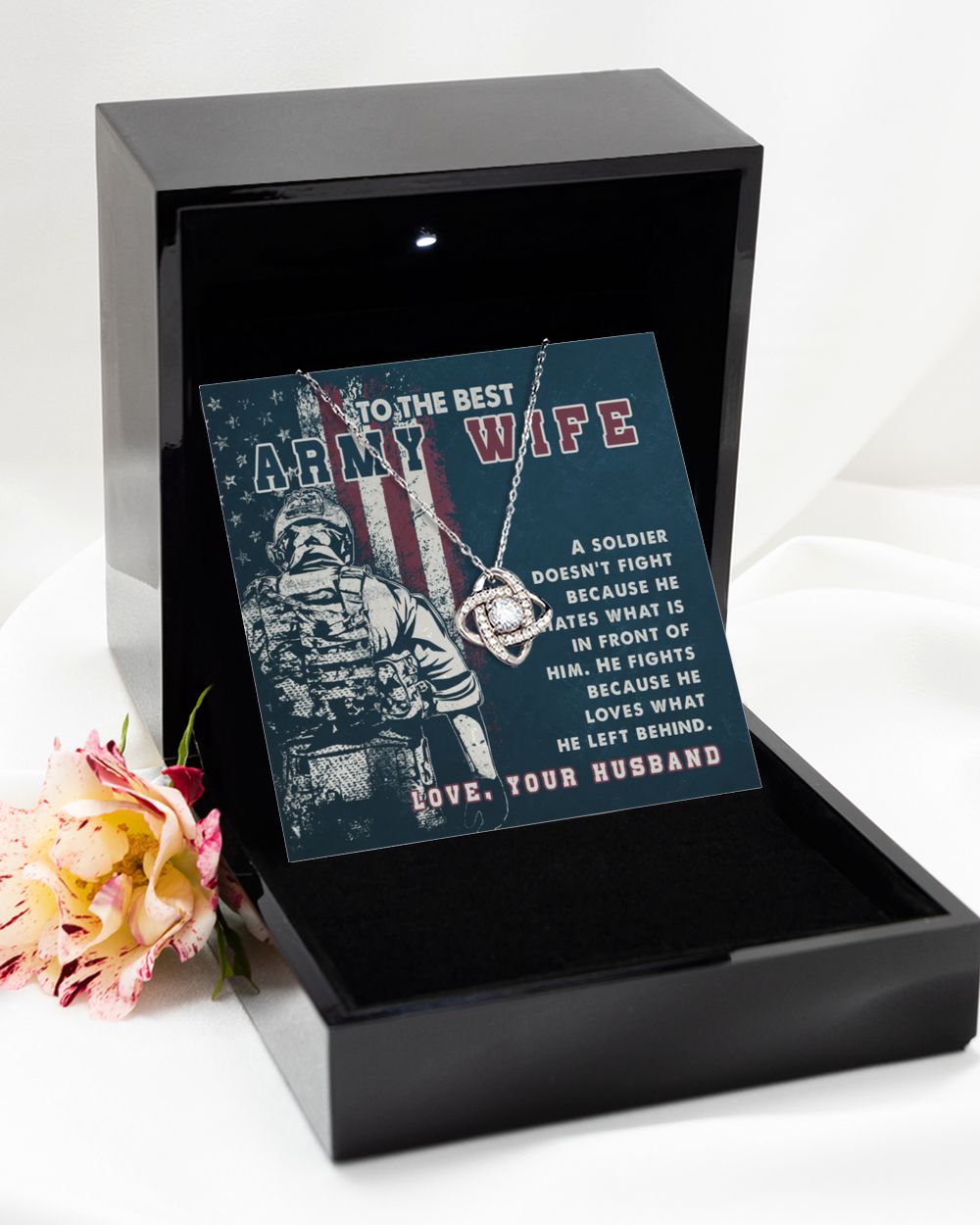 Jewelry Gift For Army Wife From Husband With Message Card - To The Best Army Wife Love Knot Silver Necklace no-gift-wrap standard-box