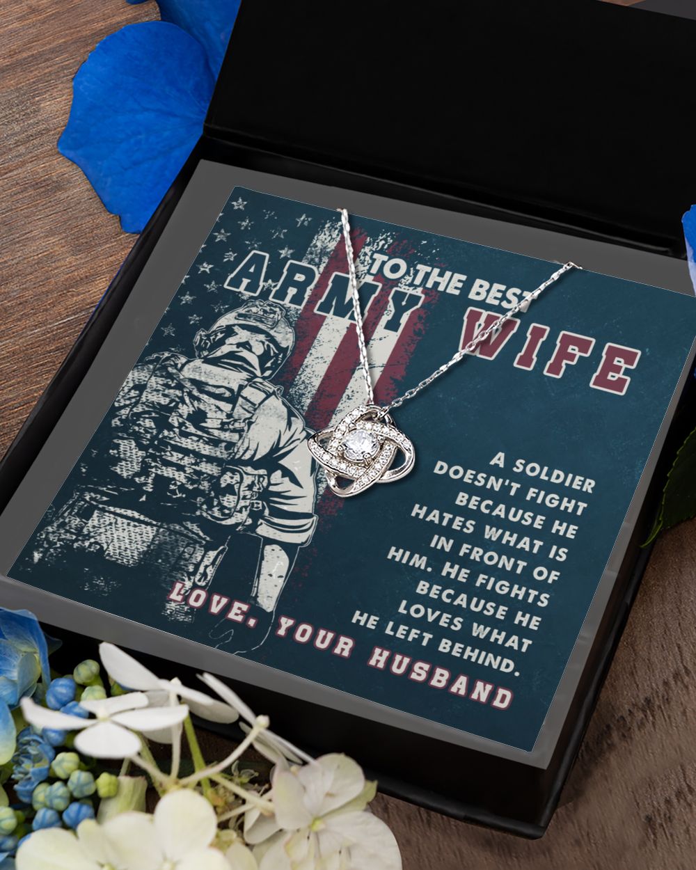 Jewelry Gift For Army Wife From Husband With Message Card - To The Best Army Wife Love Knot Silver Necklace no-gift-wrap standard-box