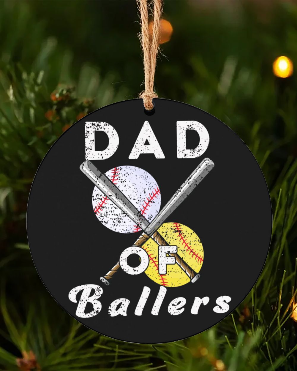 Dad Of Ballers Ornaments- Softball Ornament- Baseball Ornament- Christmas Decor Circle Aluminium Ornament white one-side single