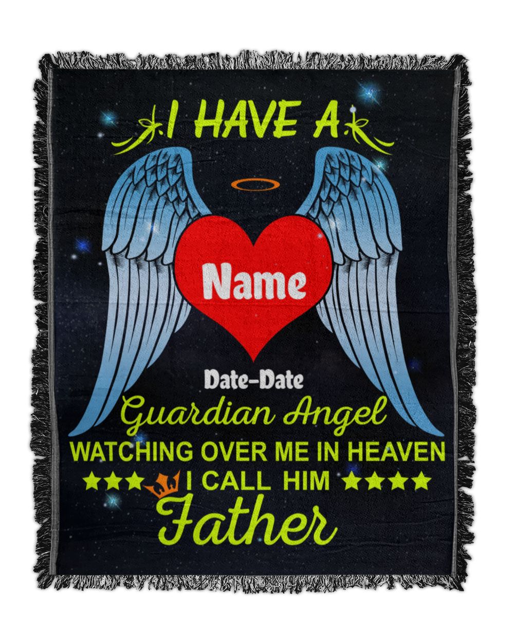 PERSONALIZATION - Blanket - In Memory loving - My Father Is My Guardian Angel Woven Blanket (50x60in) black 50x60in
