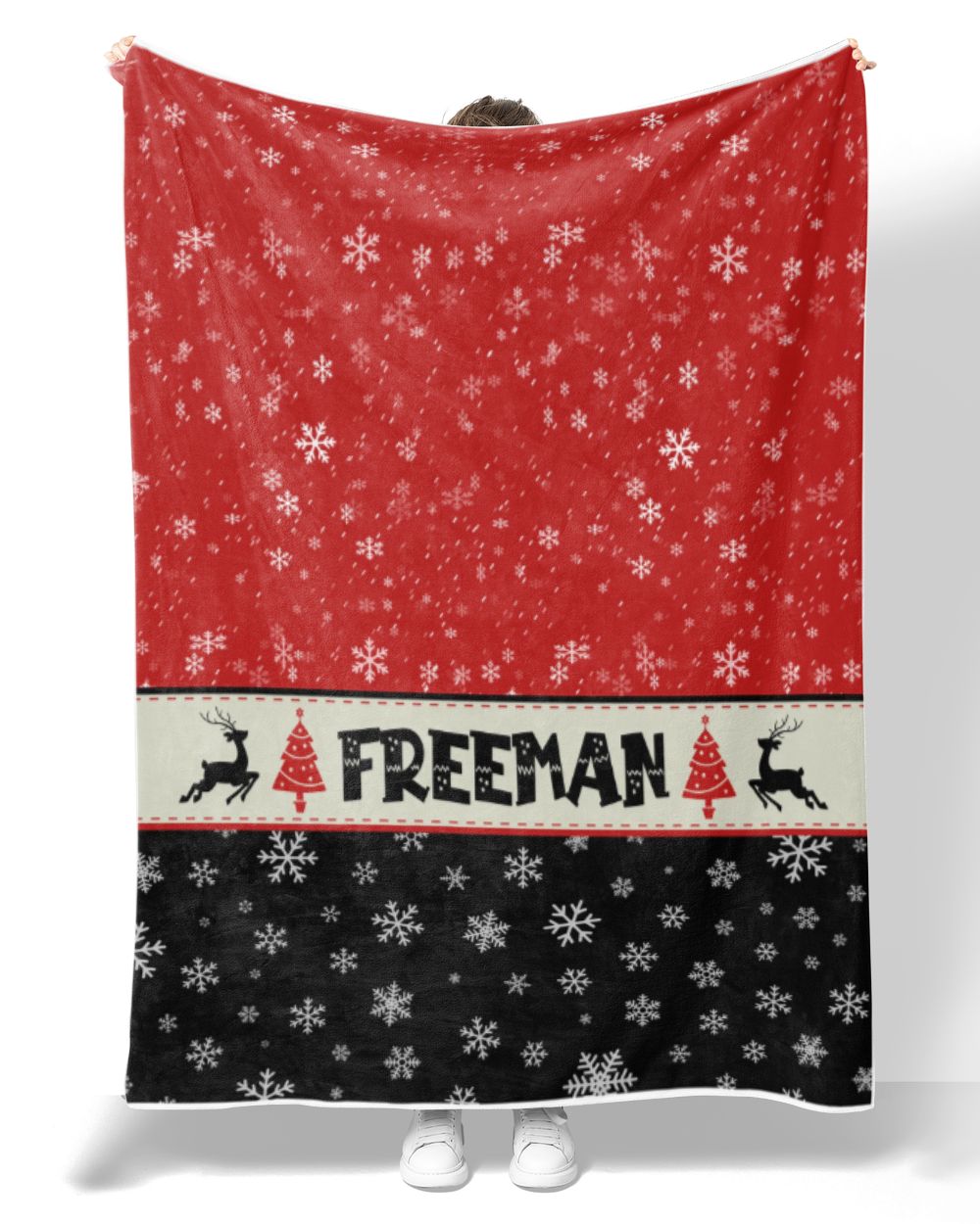 Personalized Christmas Blanket, Xmas Holiday Blanket, Custom Soft Cozy Sherpa Fleece Throw Blankets, Christmas Gift for Fbus05315 Freeman XMASBL03 Premium Mink Sherpa Blanket (60x80in) white 60x80in