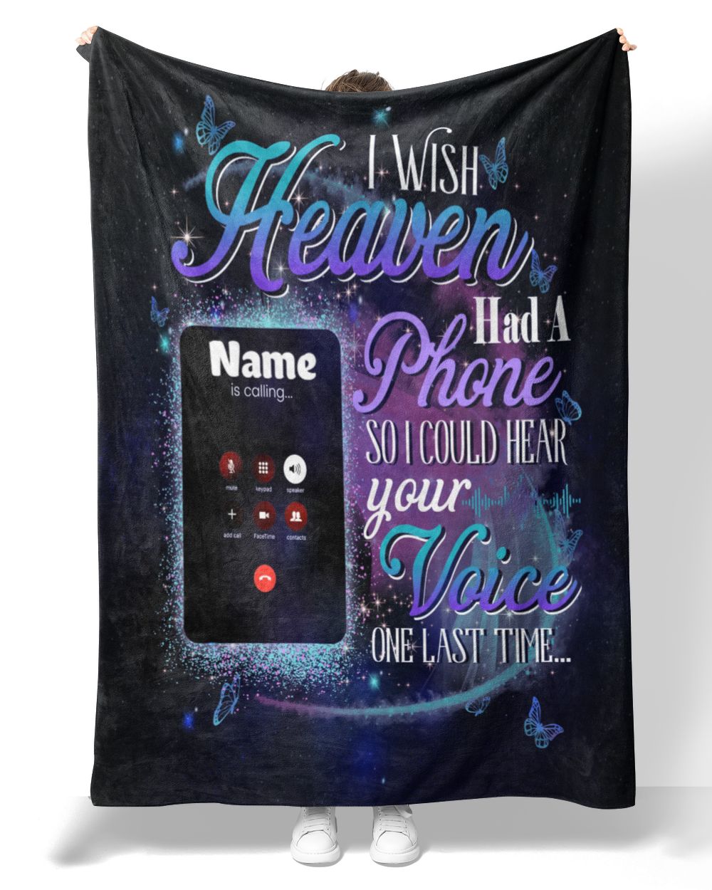 PERSONALIZATION - Blanket - In Memory loving - I Wish Heaven Had A Phone So I Cloud Hear Your Voice One Last Time Premium Mink Sherpa Blanket (60x80in) black 60x80in