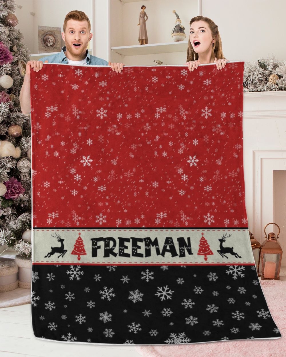 Personalized Christmas Blanket, Xmas Holiday Blanket, Custom Soft Cozy Sherpa Fleece Throw Blankets, Christmas Gift for Fbus05315 Freeman XMASBL03 Premium Mink Sherpa Blanket (60x80in) white 60x80in