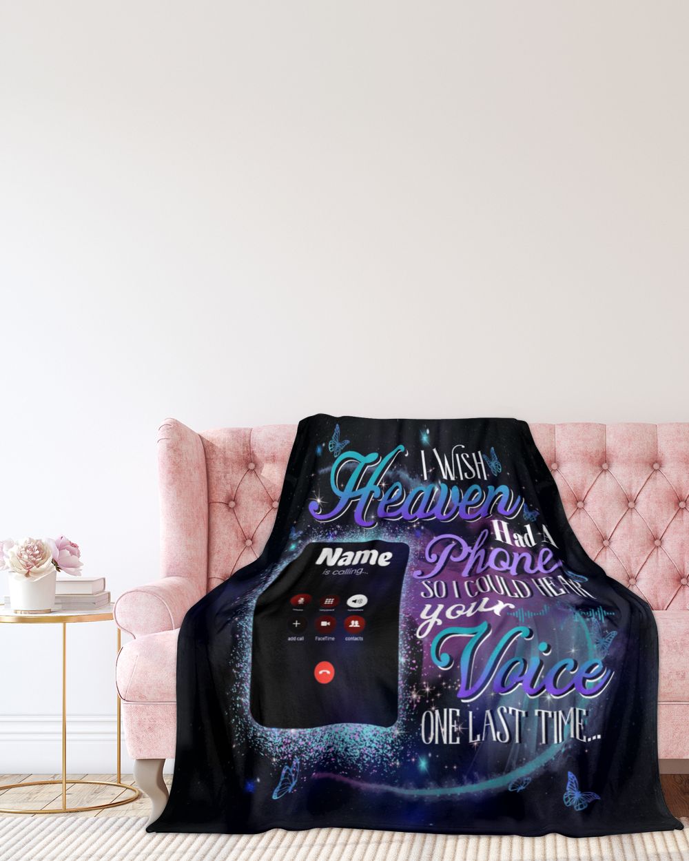 PERSONALIZATION - Blanket - In Memory loving - I Wish Heaven Had A Phone So I Cloud Hear Your Voice One Last Time Premium Mink Sherpa Blanket (60x80in) black 60x80in