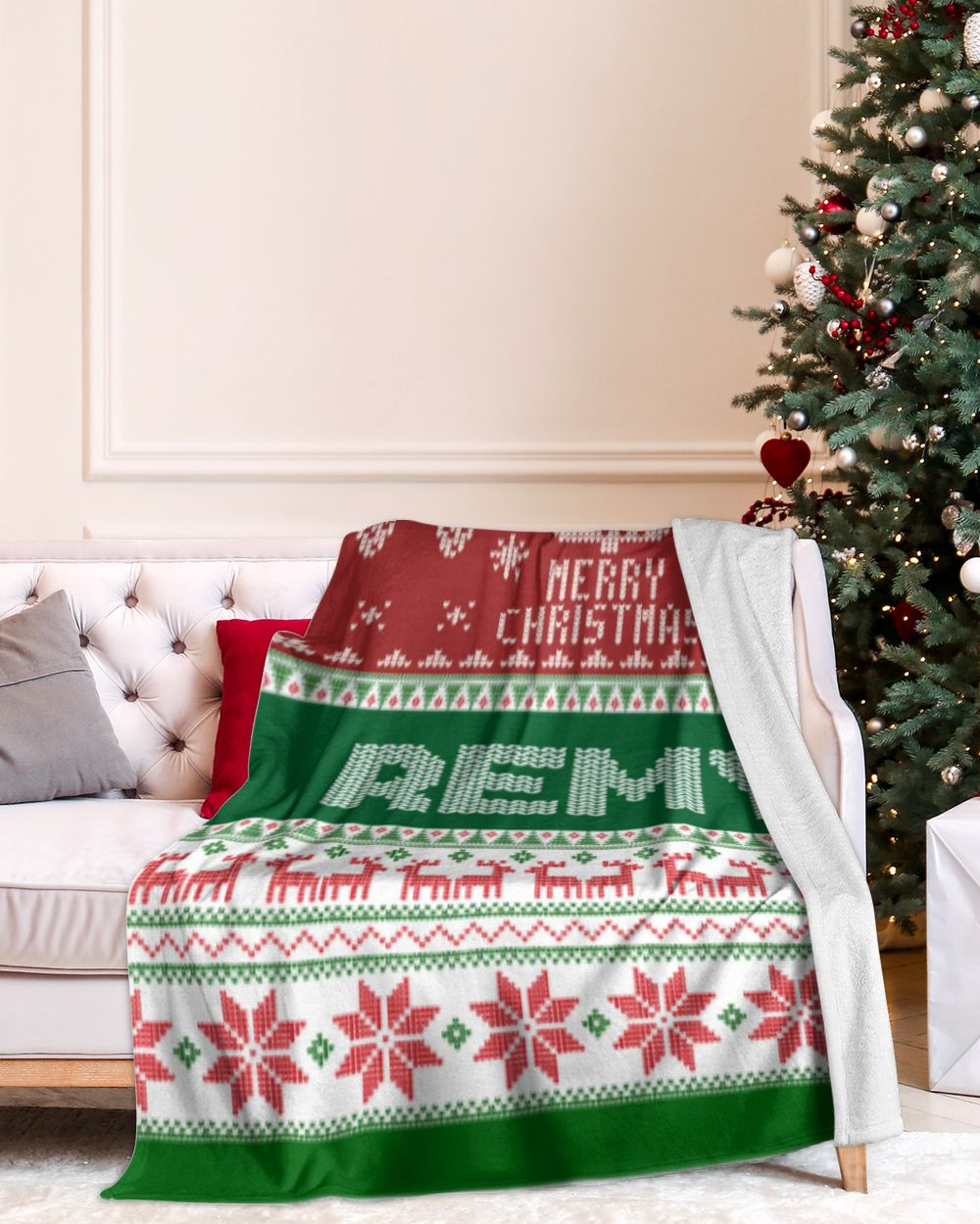 Merry Christmas Fleece Blanket, Personalized Christmas Blanket Gifts for Fbus07228 Remy XMASBL01 Cozy Plush Fleece Blanket (60x80in) white 60x80in
