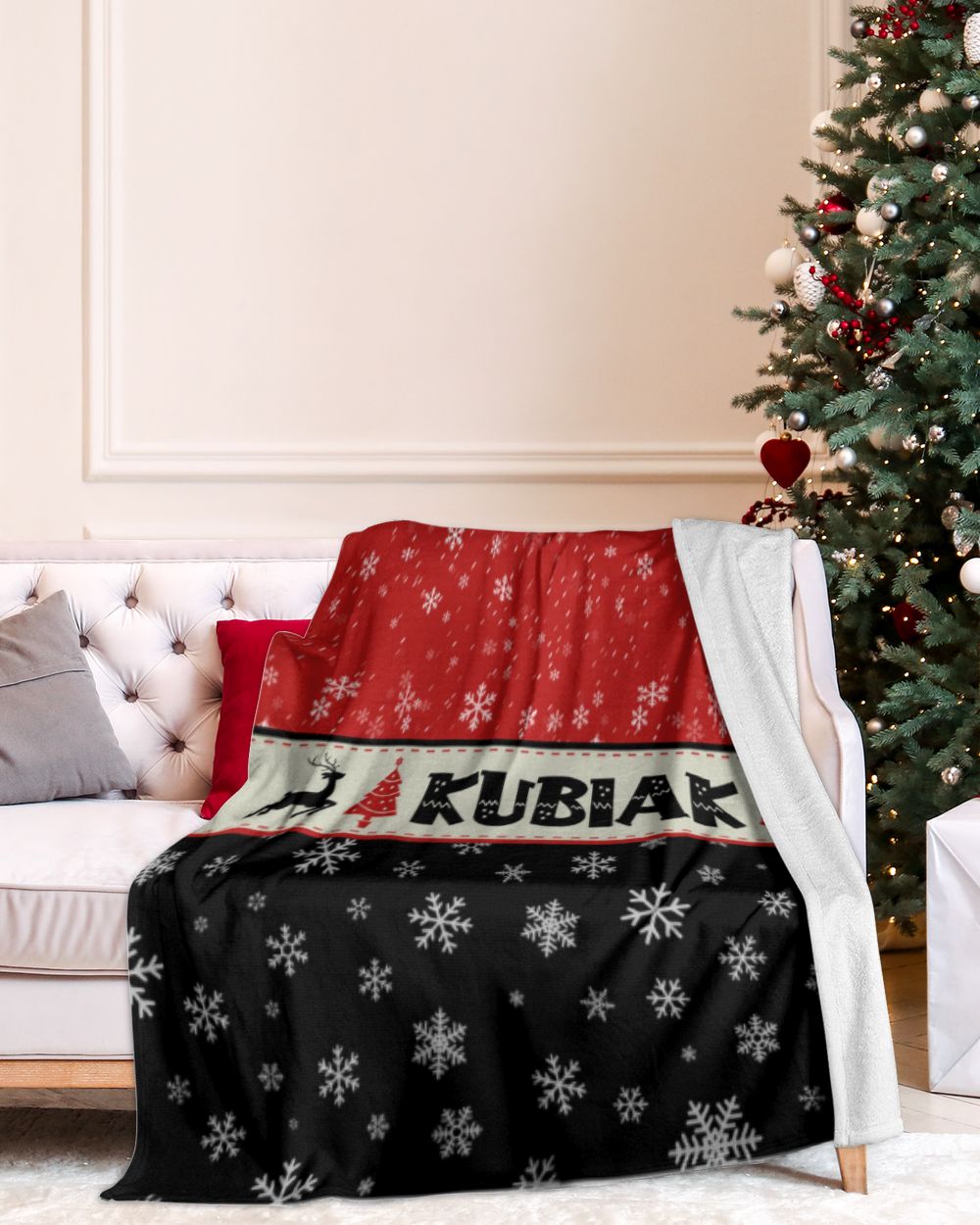 Personalized Christmas Blanket, Xmas Holiday Blanket, Custom Soft Cozy Sherpa Fleece Throw Blankets, Christmas Gift for Fbus08378 Kubiak XMASBL03 Cozy Plush Fleece Blanket (60x80in) white 60x80in