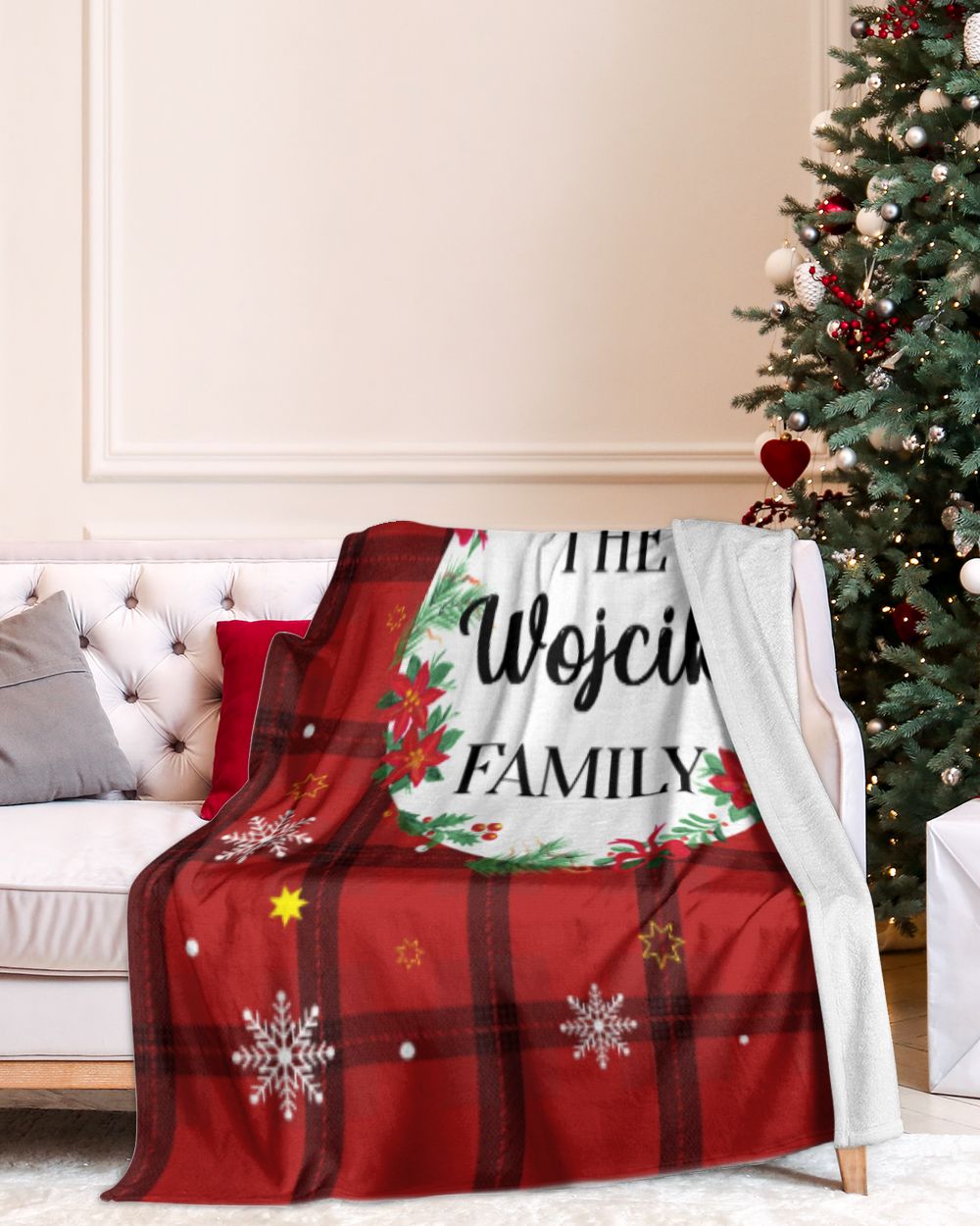 Merry Christmas Fleece Blanket, Personalized Christmas Blanket Gifts for Fbus02185 Wojcik XMASBL04 Cozy Plush Fleece Blanket (60x80in) white 60x80in