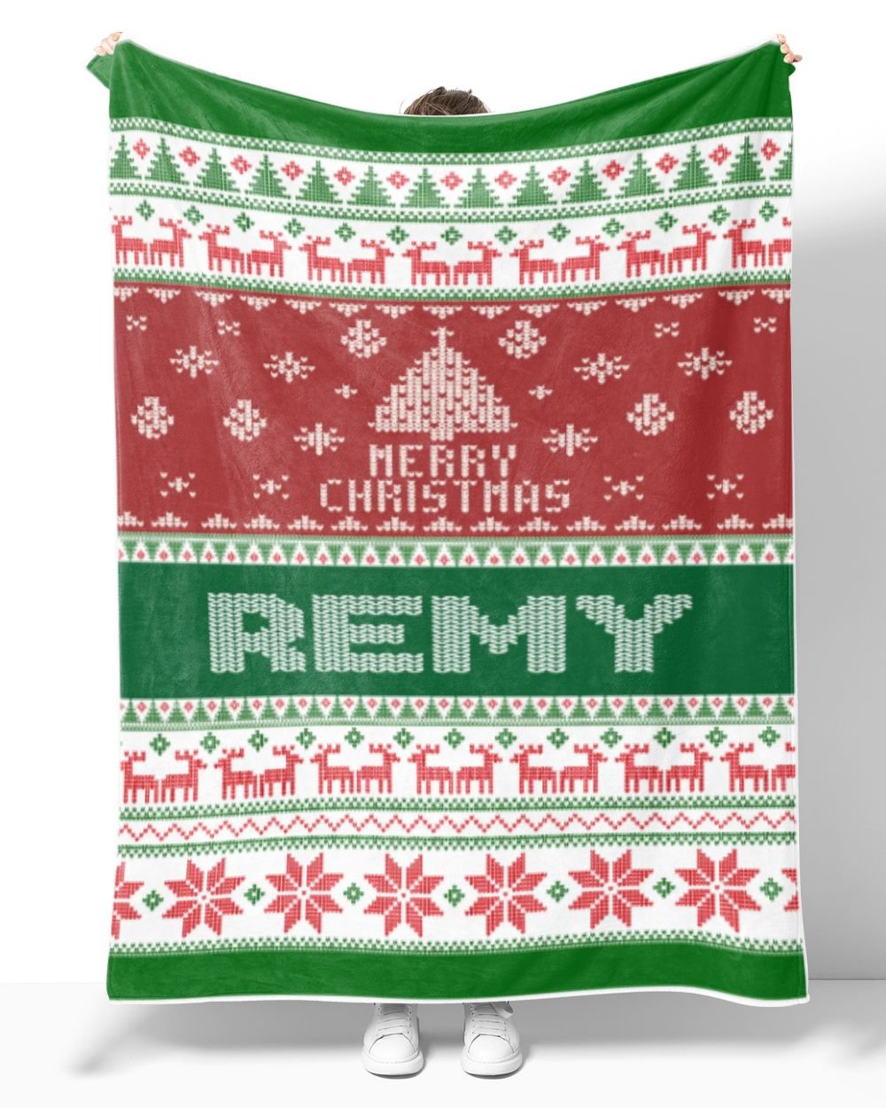 Merry Christmas Fleece Blanket, Personalized Christmas Blanket Gifts for Fbus07228 Remy XMASBL01 Cozy Plush Fleece Blanket (60x80in) white 60x80in