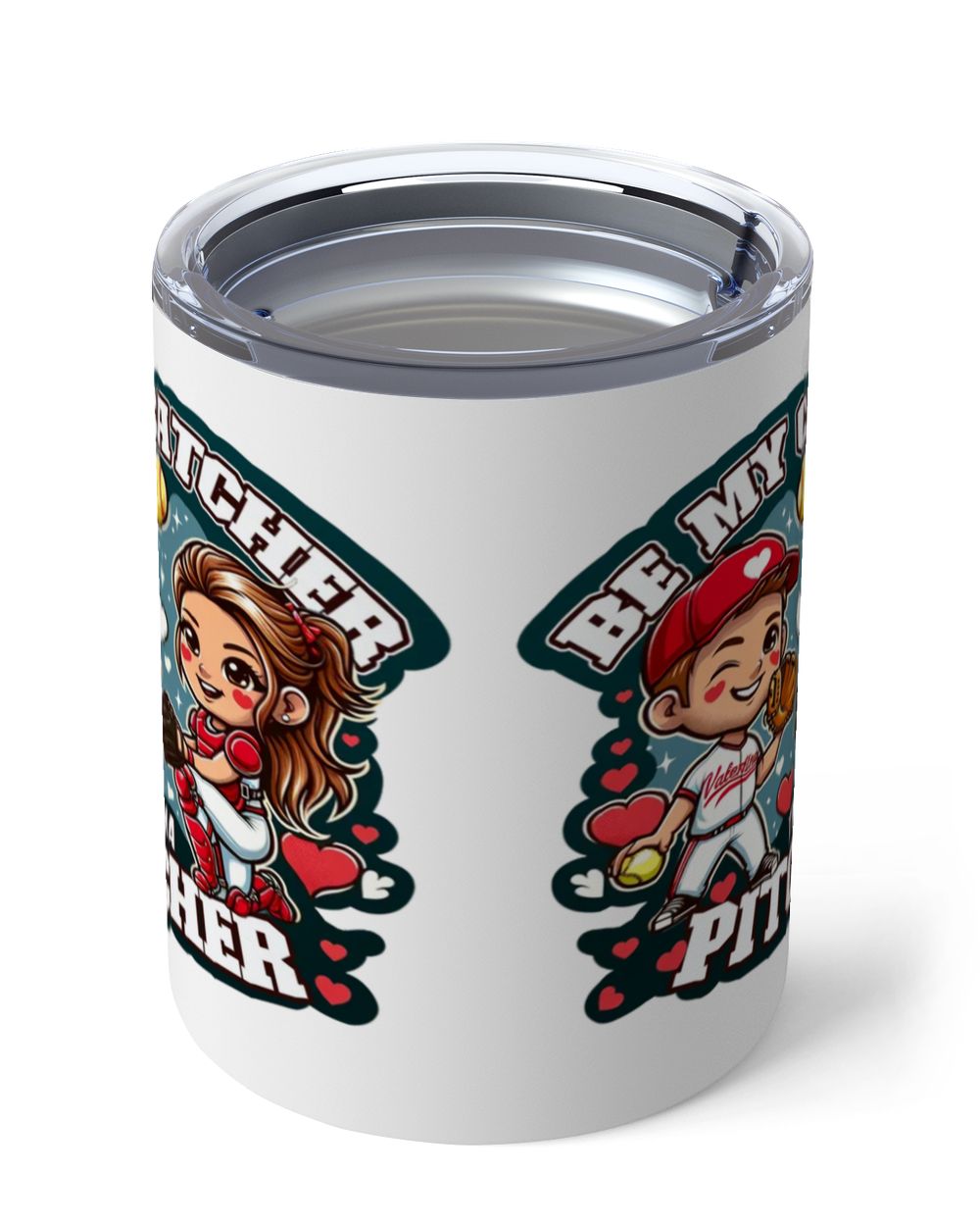 Valentine Mug- For Softball Lovers- Softball Mug Gifts- Be My Catcher I'm A Pitcher Insulated Mug white 10oz