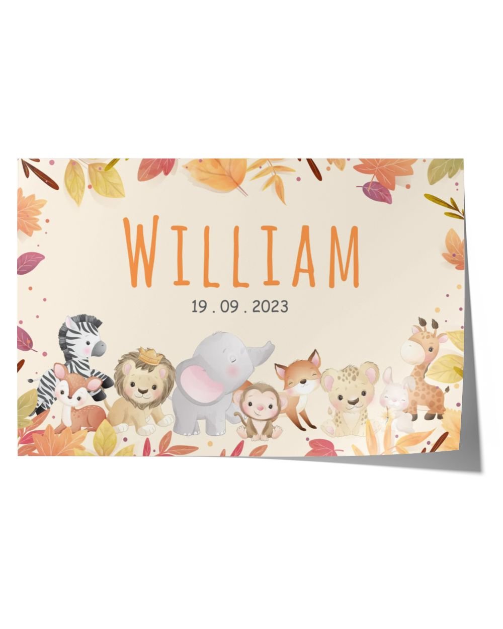 Custom Nursery Name Print Satin Landscape Poster white 18x12in