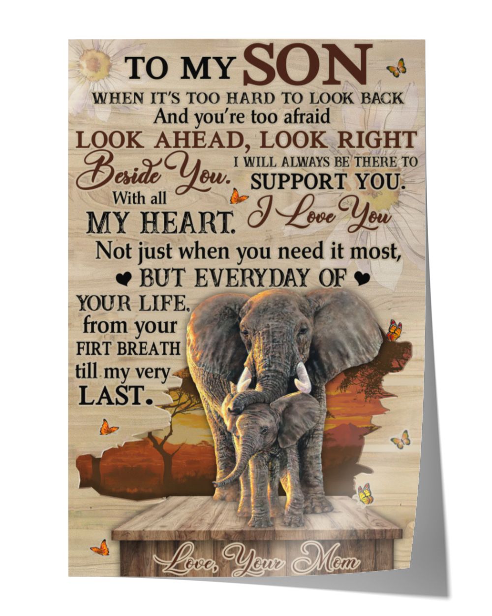 Family Elephant I love you with all my heart Satin Portrait Poster white 12x18in