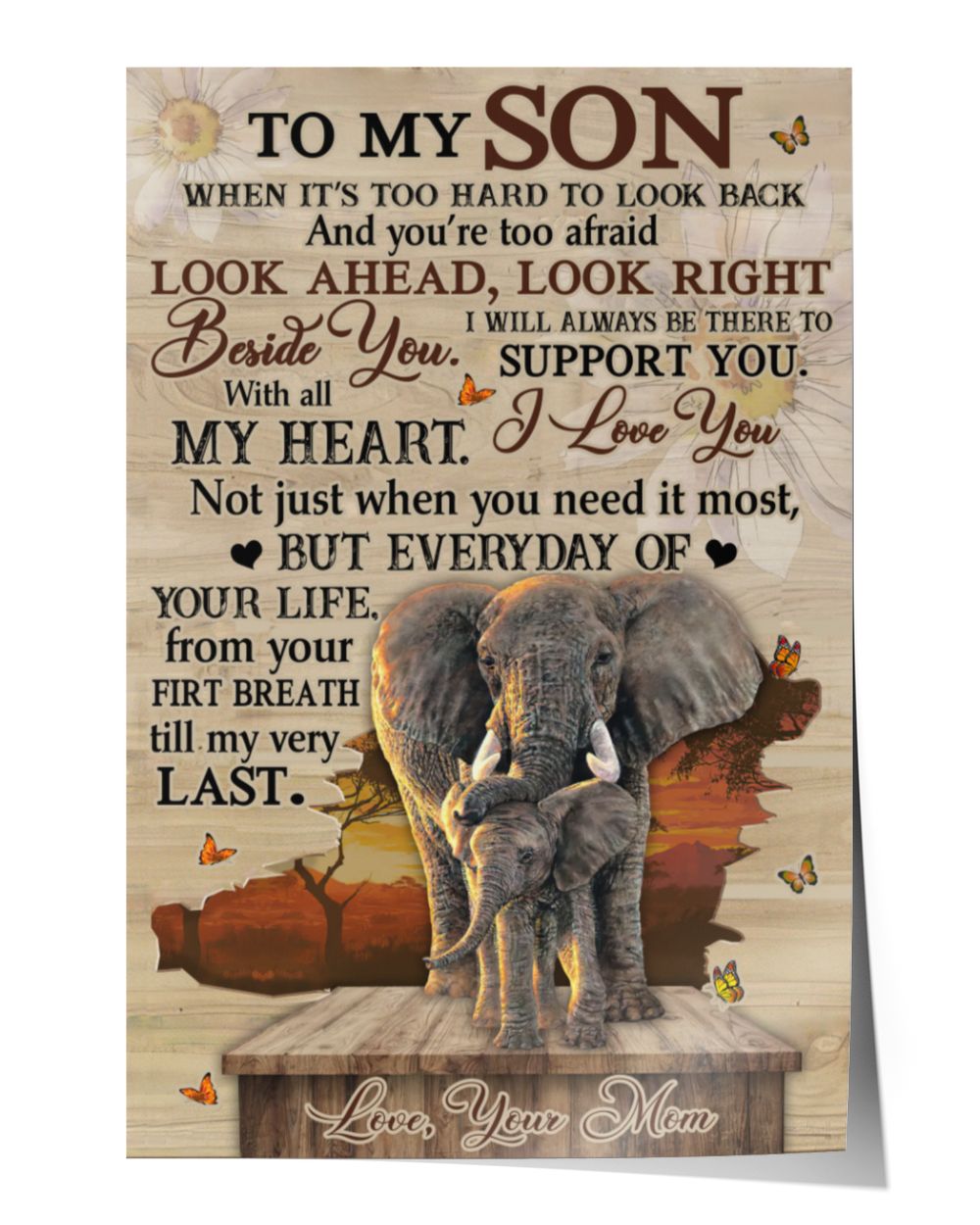 Family Elephant I love you with all my heart Satin Portrait Poster white 12x18in
