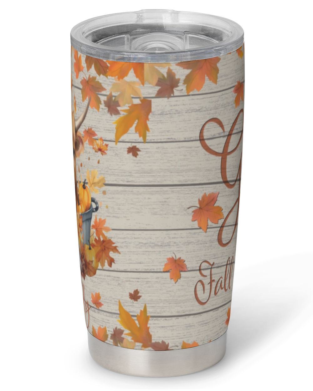 Personalized Just A Girl Who Loves Fall & Cows Full Printed Stainless Steel Tumbler (20oz) white 20oz