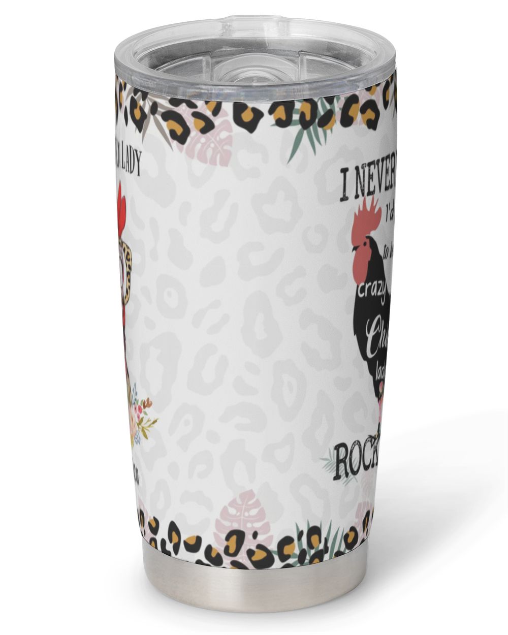 Personalized Crazy Chicken Lady Floral Full Printed Stainless Steel Tumbler (20oz) white 20oz