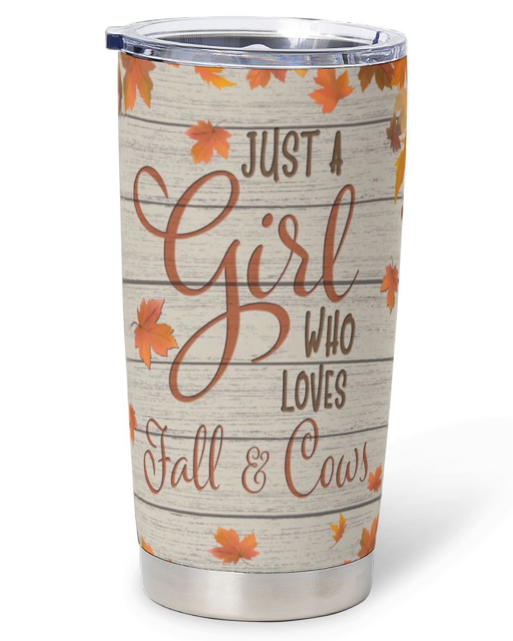 Personalized Just A Girl Who Loves Fall & Cows Full Printed Stainless Steel Tumbler (20oz) white 20oz
