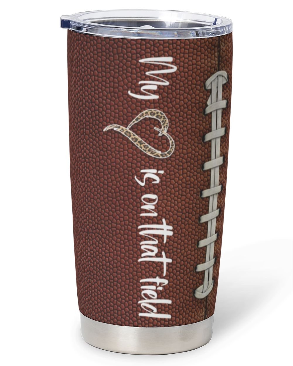 Flag Football Mom Tumbler - My Heart Is On That Field Full Printed Stainless Steel Tumbler (20oz) white 20oz