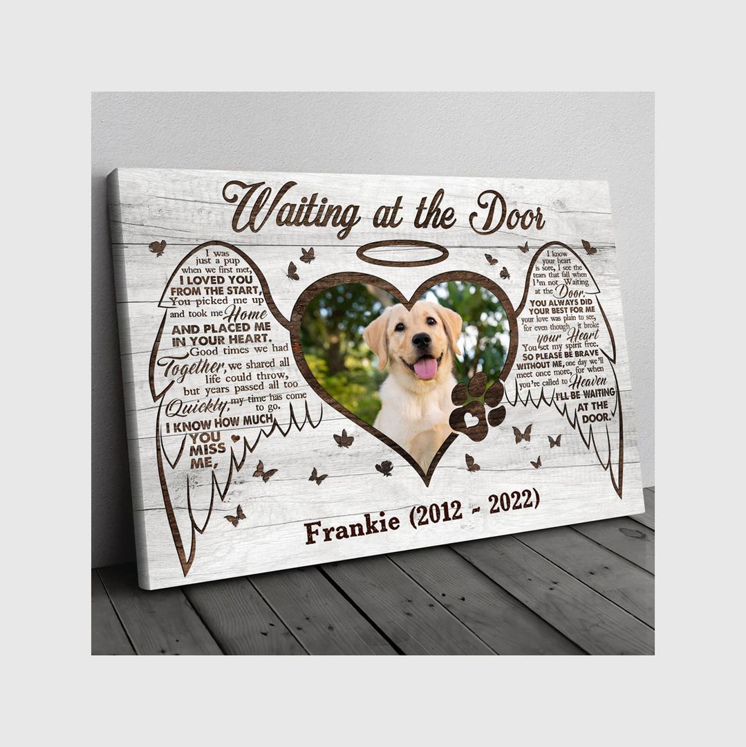 Personalized Custom Waiting At The Door Dog Pet Memorial Canvas Art
