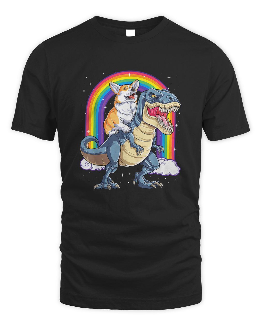 Rainbow Corgi Riding Dinosaur T-rex Cute Corgi Dog