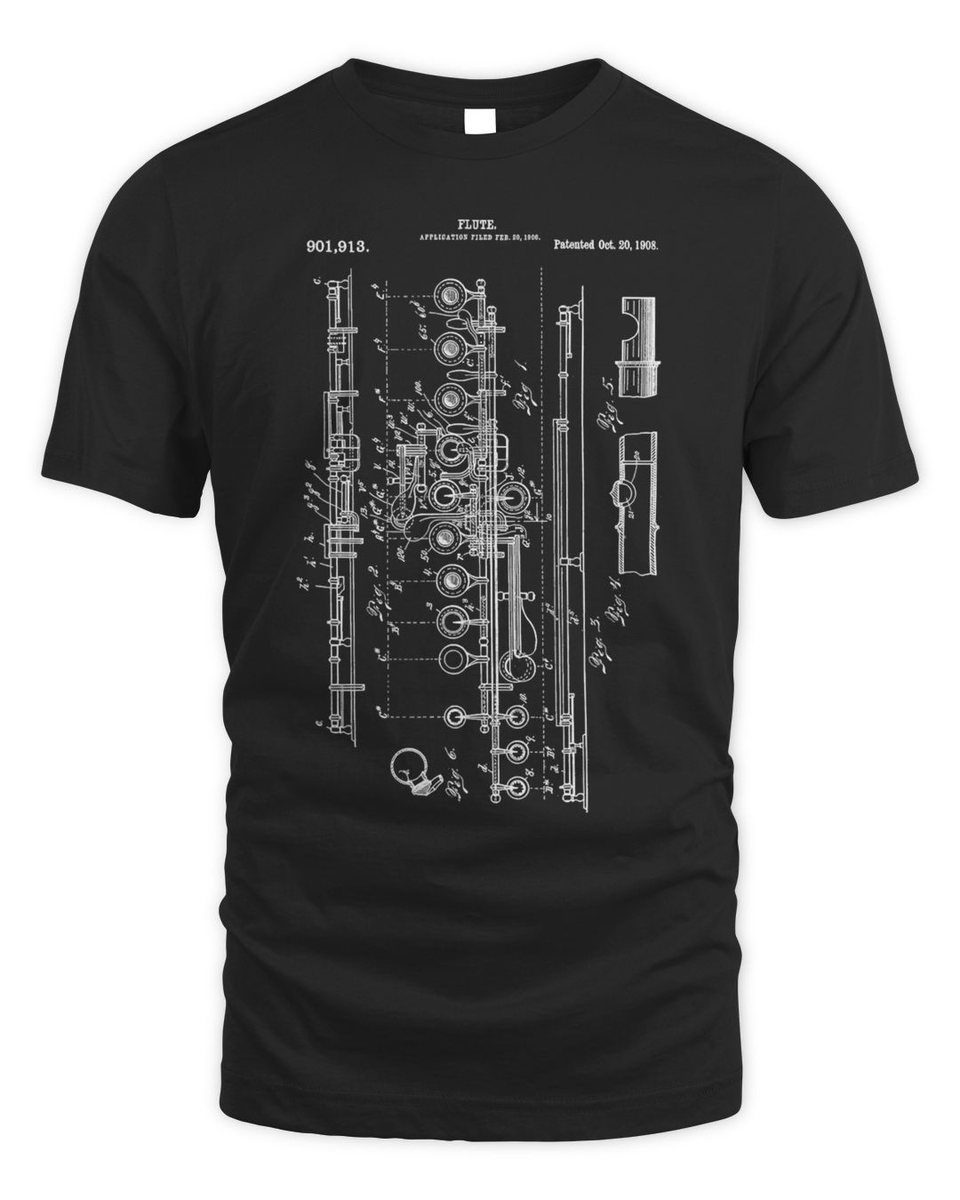 Vintage Flute Blueprint Design Shirt Marching Band TShirt