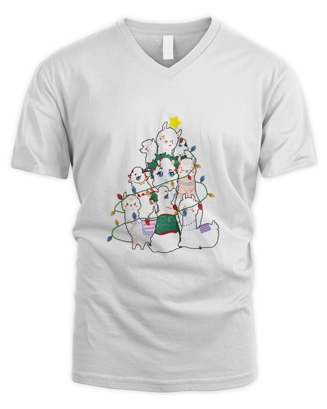 Lama Tree Christmas V-Neck T-Shirt