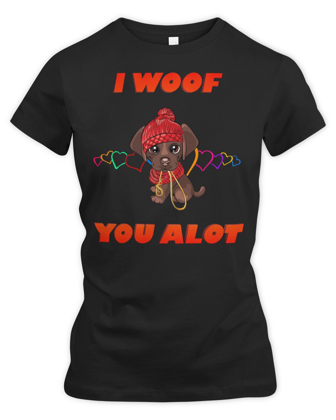 Golden Retriever Goldie Dog I Woof You A lot Red Text Chocolate Golden