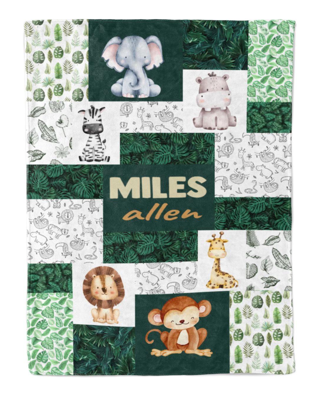 Green Custom Baby Name Safari Animals Thakie Art green-custom-baby-name-safari-animals-thakie-art