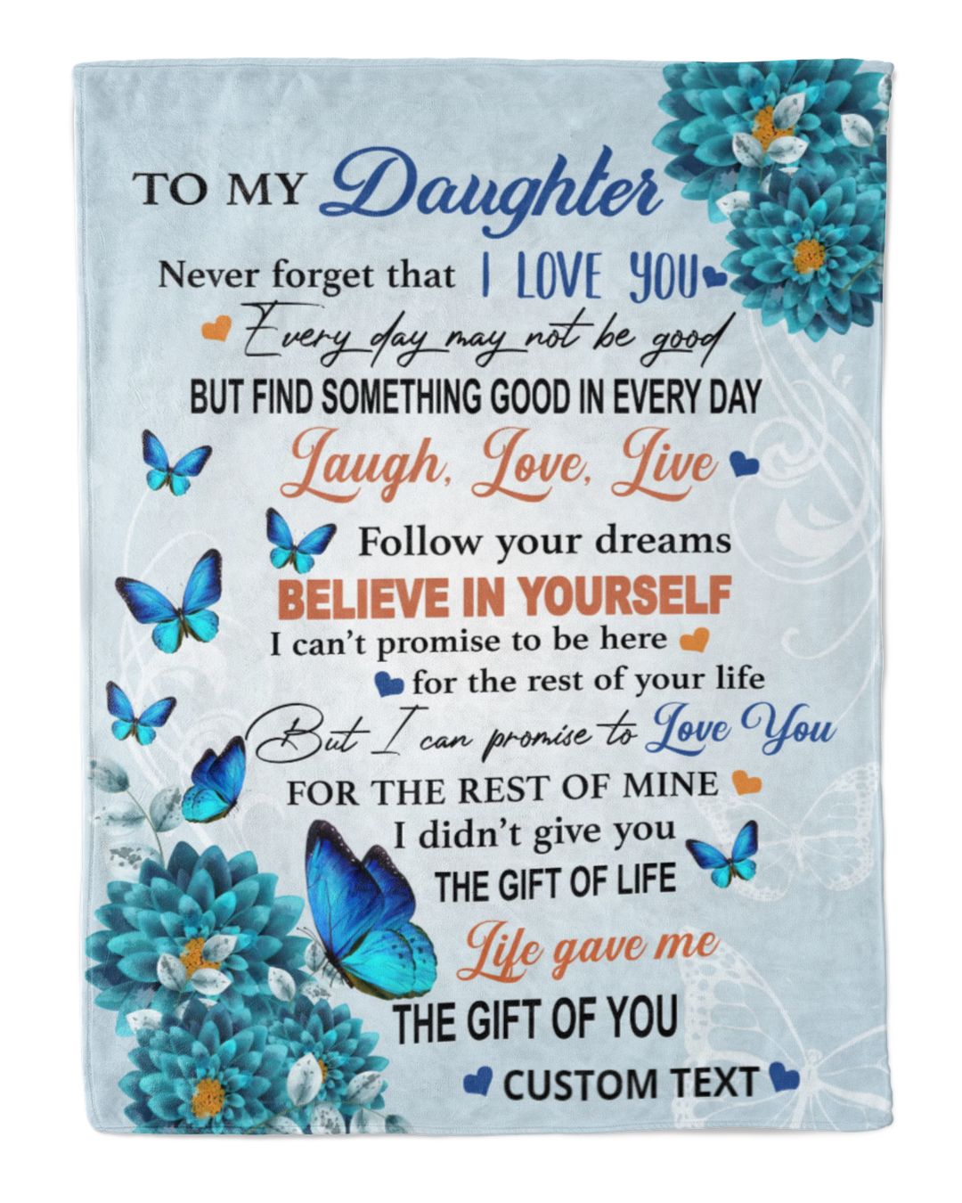 Personalized Custom To My Daughter Flower Butterfly Sherpa Fleece