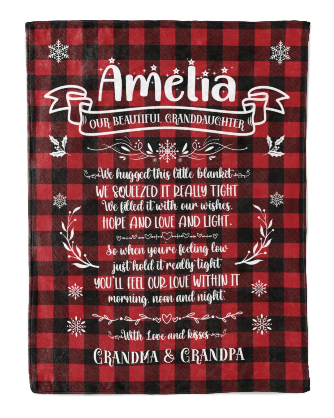 We Hugged This Blanket, Customized Blanket For Granddaughter. Red Plaid
