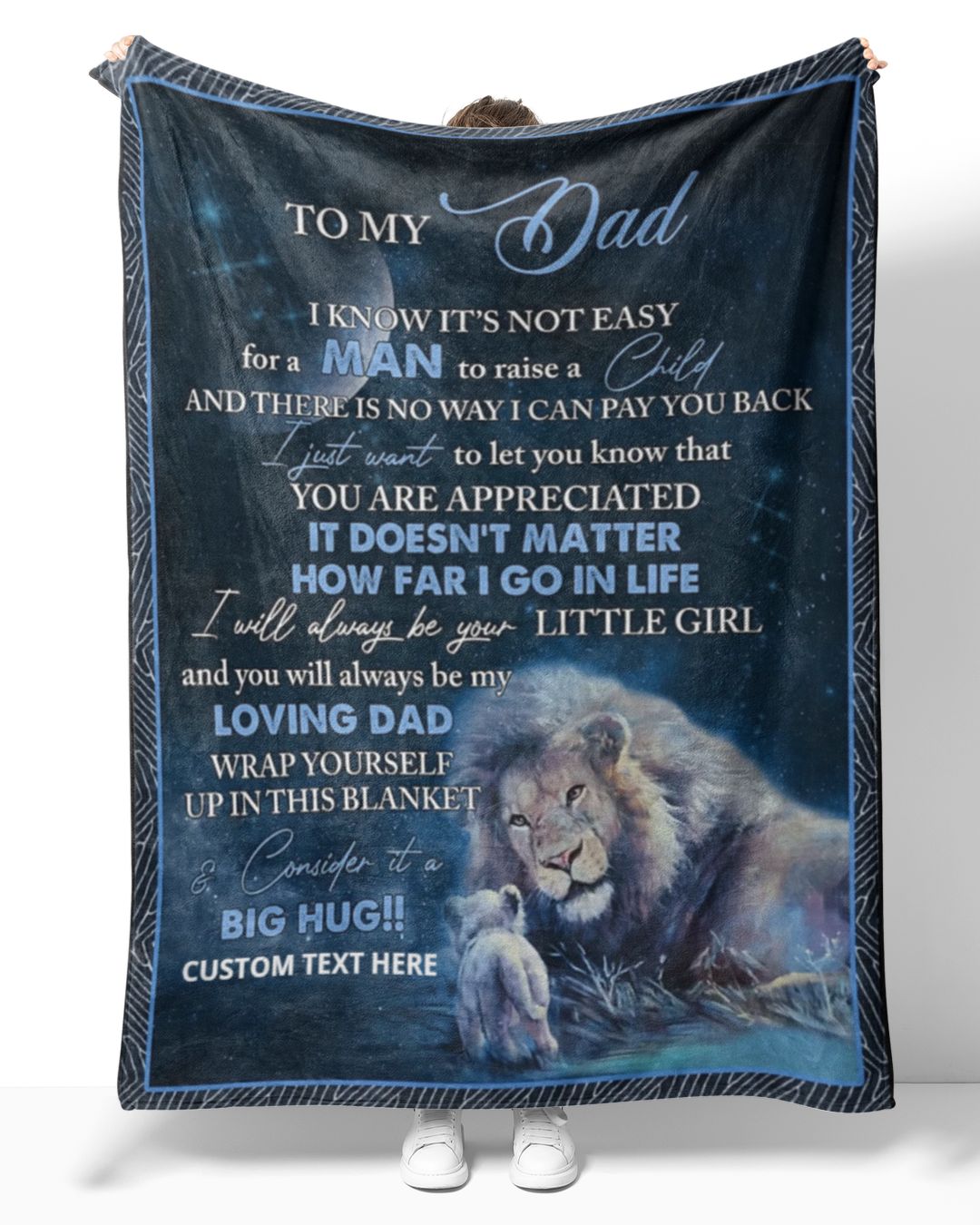 Personalized Custom To My Dad From Daughter Lion Big Hug Sherpa Fleece Blanket TTD Tom