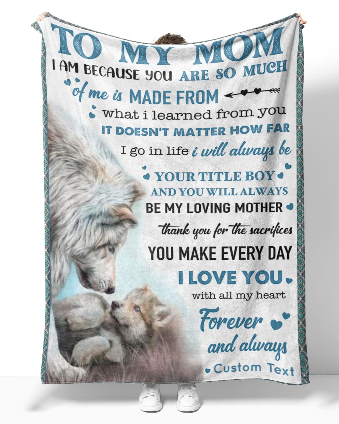 Personalized Custom To My Mom From Son Wolf Sherpa Fleece Blanket Tom