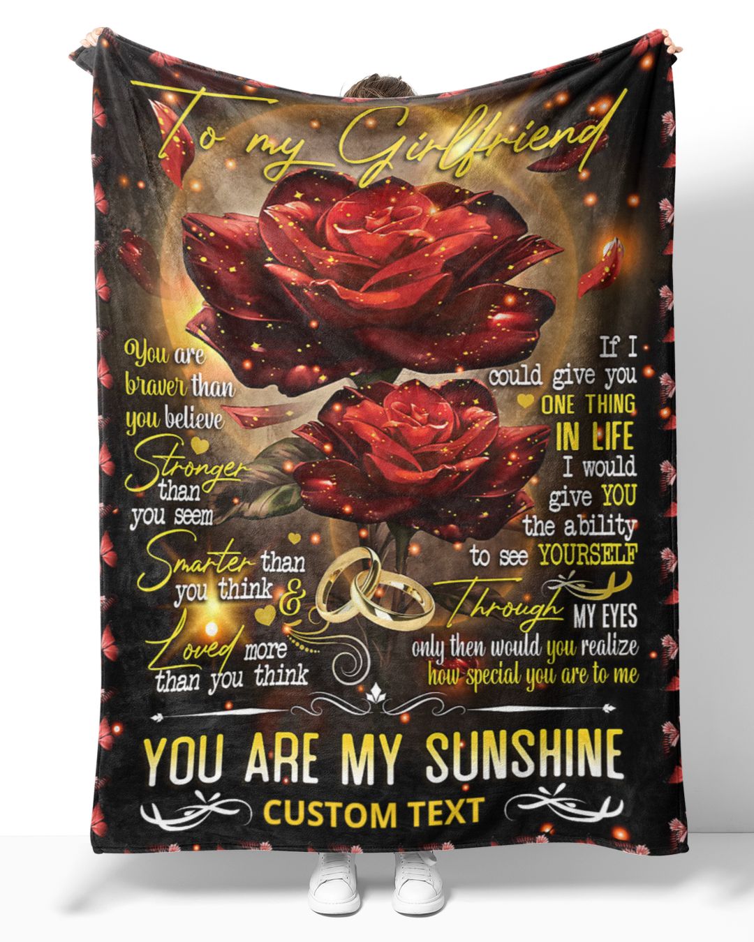 Personalized Custom To My Girlfriend From Boyfriend Rose Flower Sherpa Fleece Blanket Tom