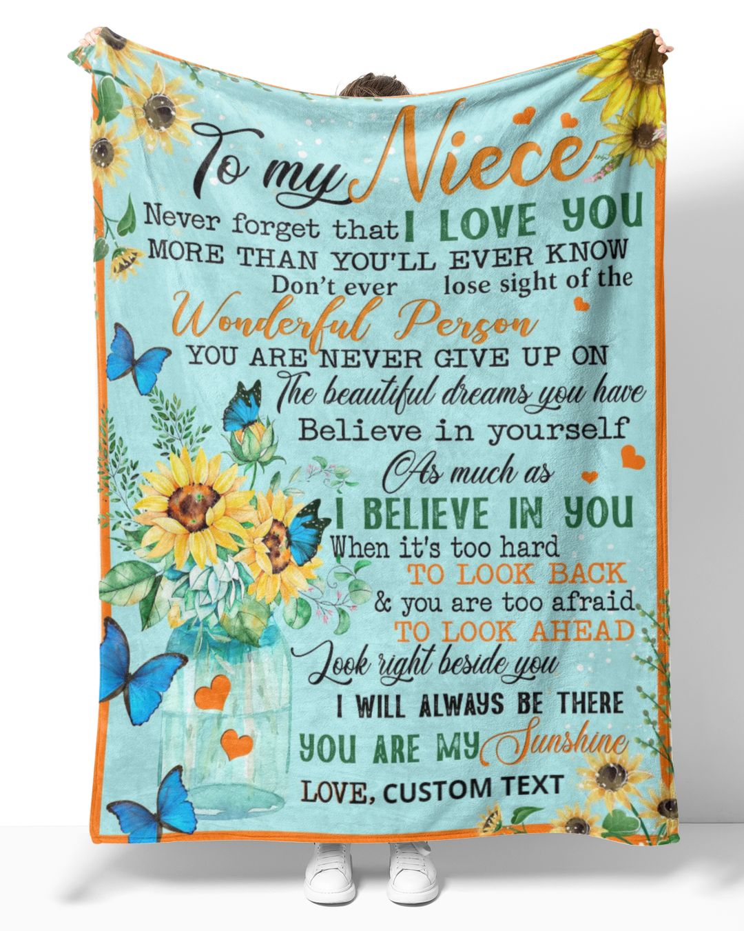 Personalized Custom To My Niece Flower Butterfly Sherpa Fleece Blanket