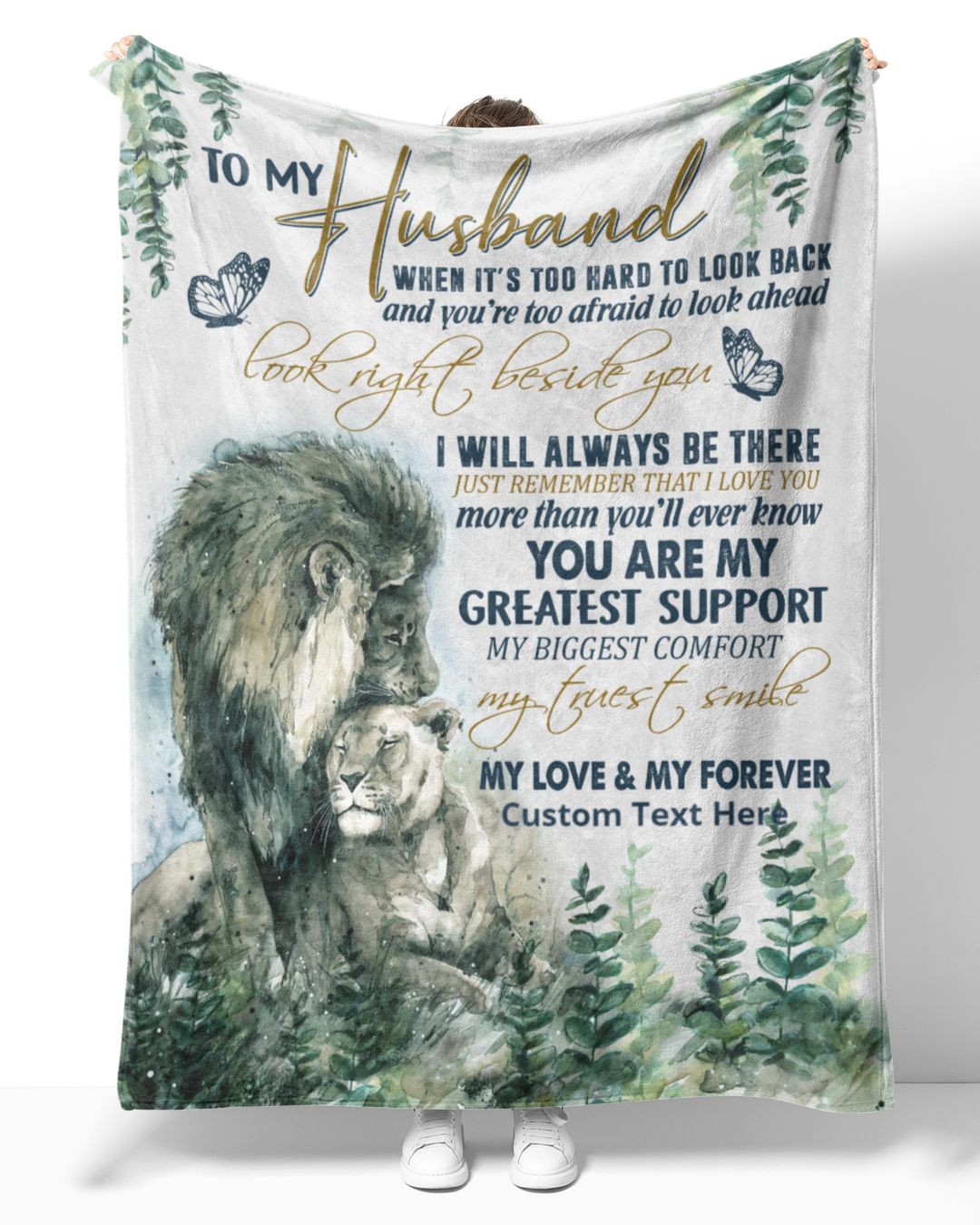 Personalized Custom To My Husband From Wife Lion My Love Sherpa Fleece