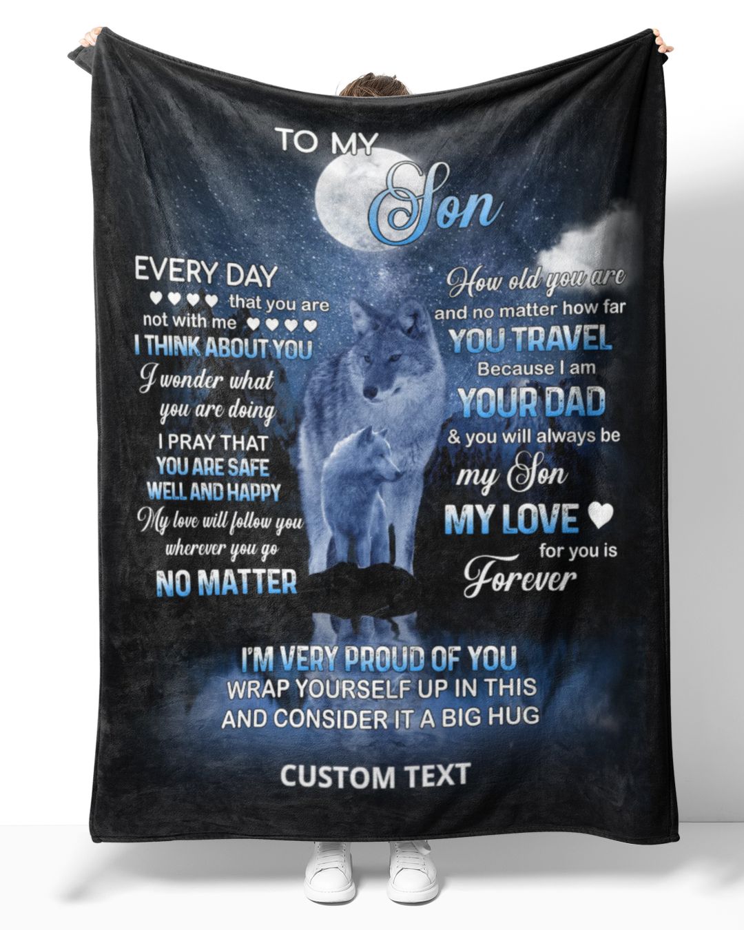 Personalized Custom To My Son From Dad Wolf Every Day Sherpa Fleece