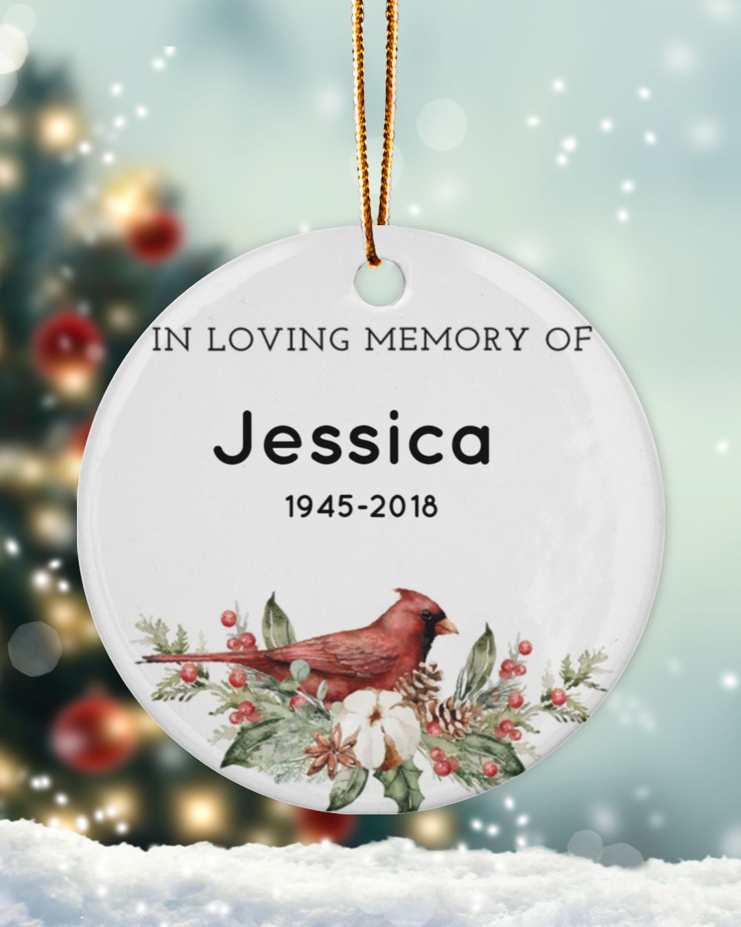 Personalized Custom Memorial In Loving Memory Cardinal Ceramic Ornament