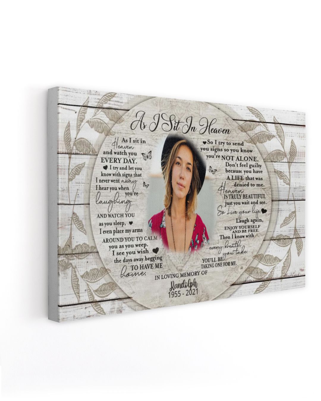 Personalized Custom As I Sit In Heaven Poem Memorial Photo Canvas Art