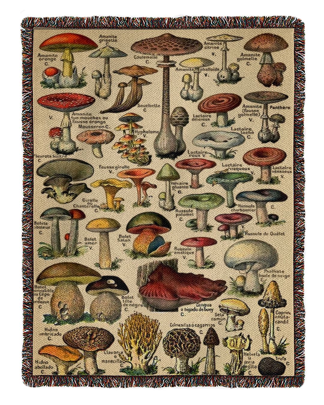 Vintage Mushroom Throw Woven Blanket, Mushroom Blanket Quilt