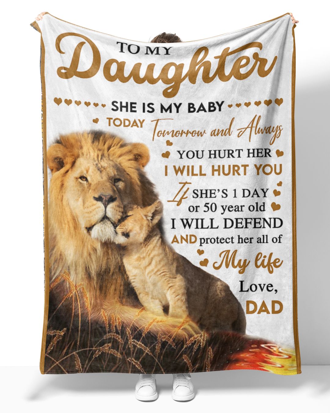 To My Daughter From Dad Love Lion Sherpa Fleece Blanket Tom Trending