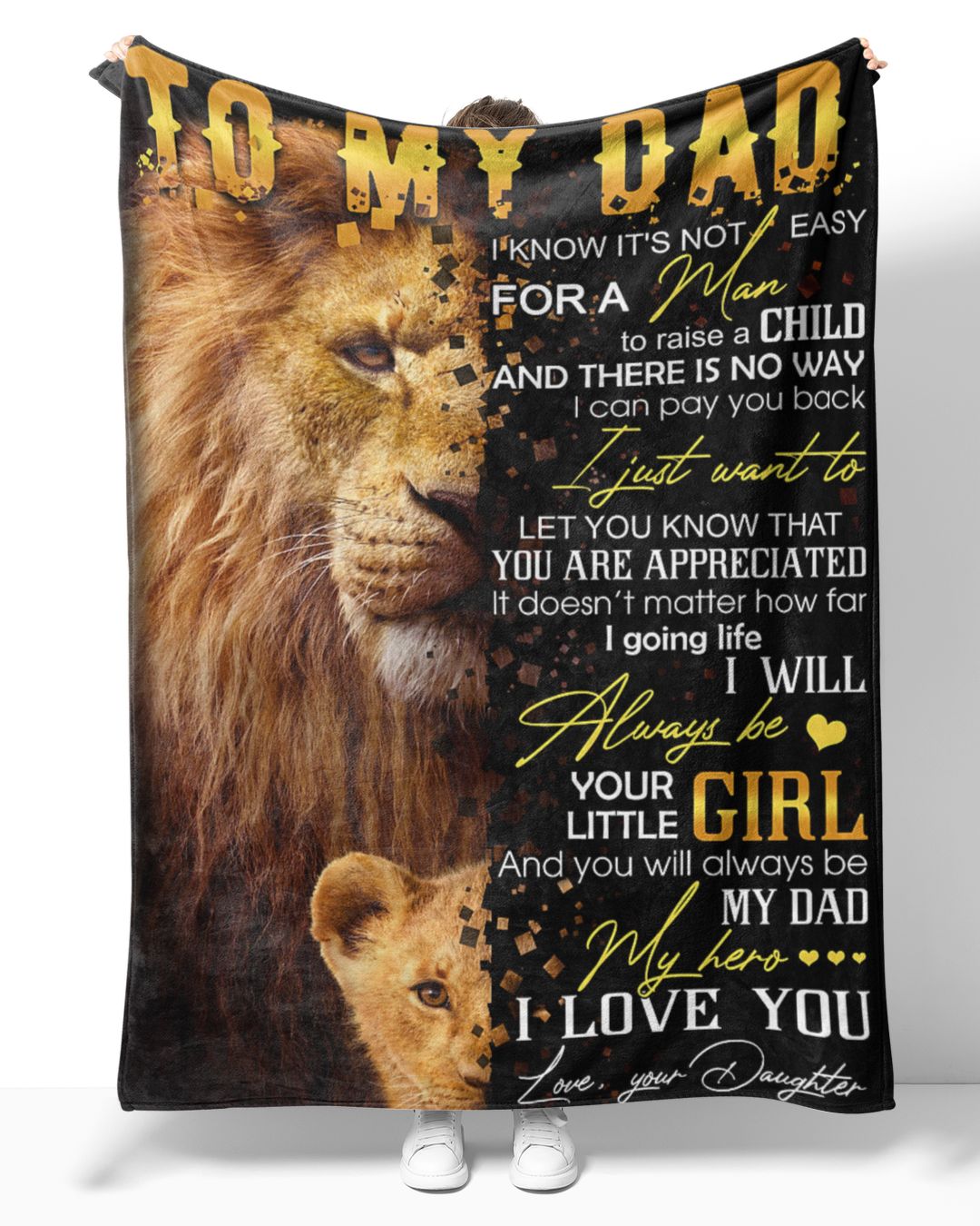 To My Dad From Daughter Lion My Hero Sherpa Fleece Blanket Tom