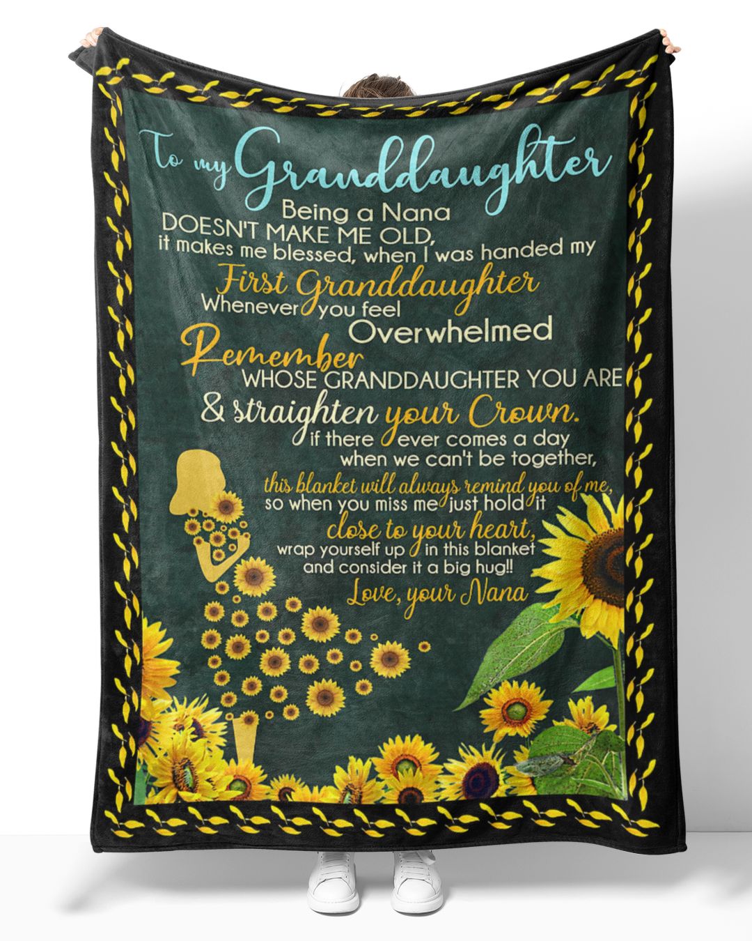 To My Granddaughter From Nana Grandma Sunflower Sherpa Fleece Blanket