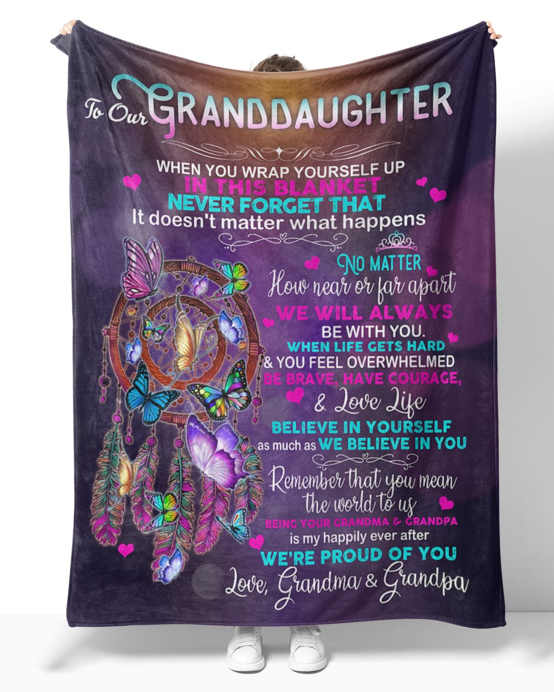 To My Granddaughter From Grandpa And Grandma Sherpa Fleece Blanket