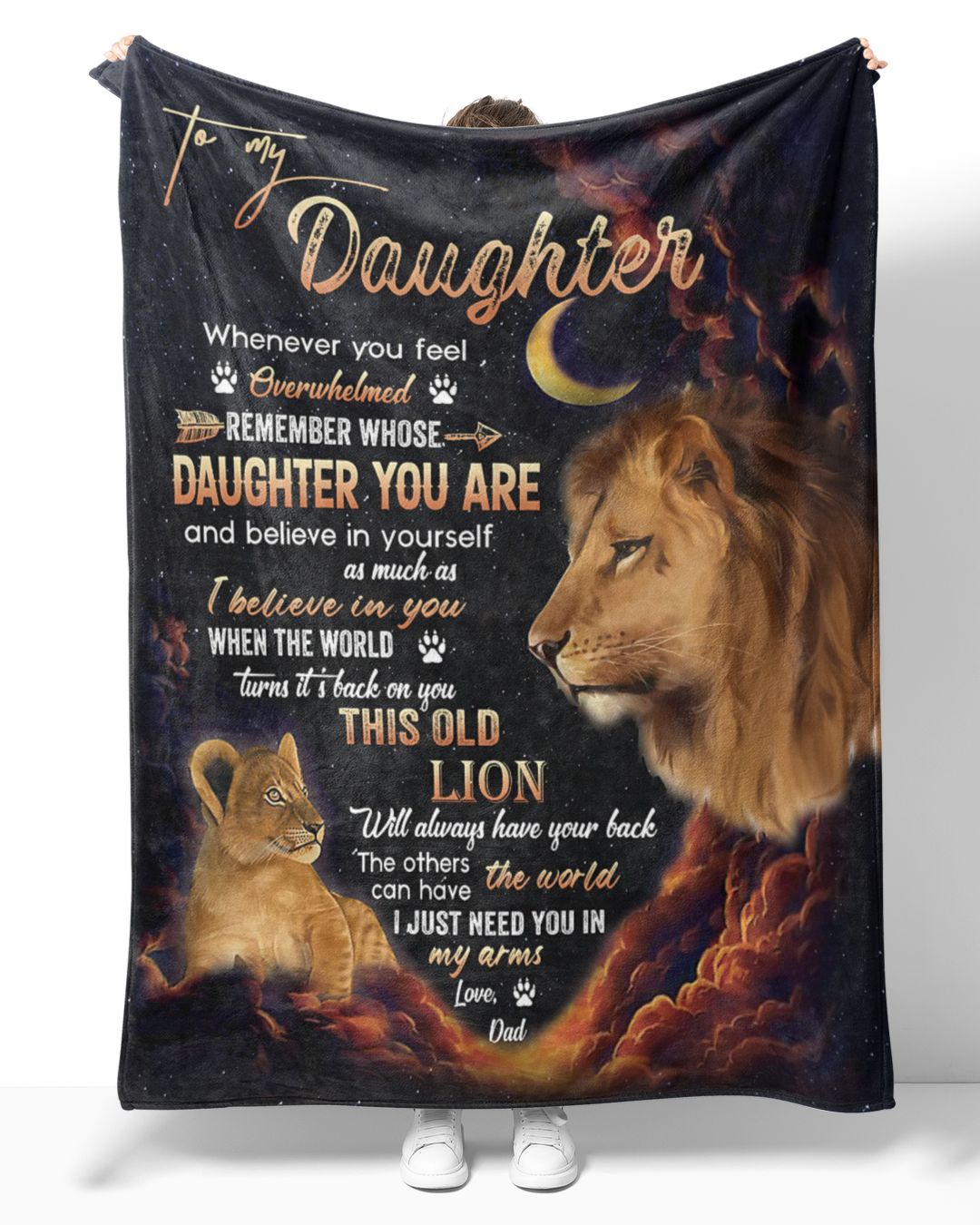 To My Daughter From Dad Lion Whenever You Feel Sherpa Fleece Blanket Tom Trending