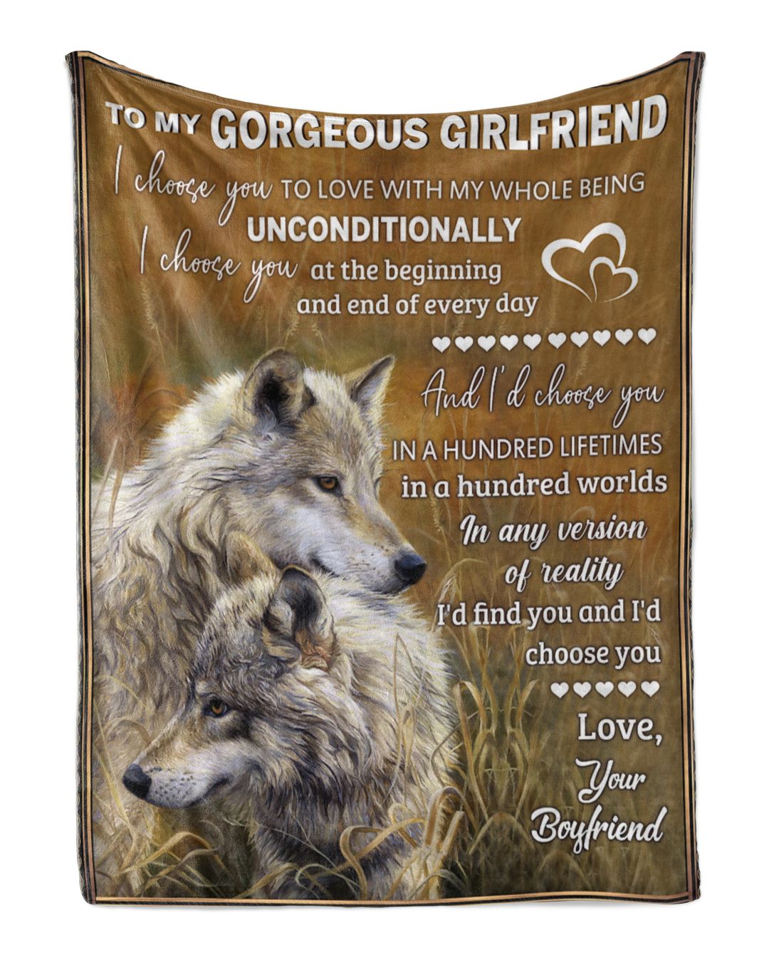 To My Girlfriend From Boyfriend Wolf Kiss Couple Sherpa Fleece Blanket