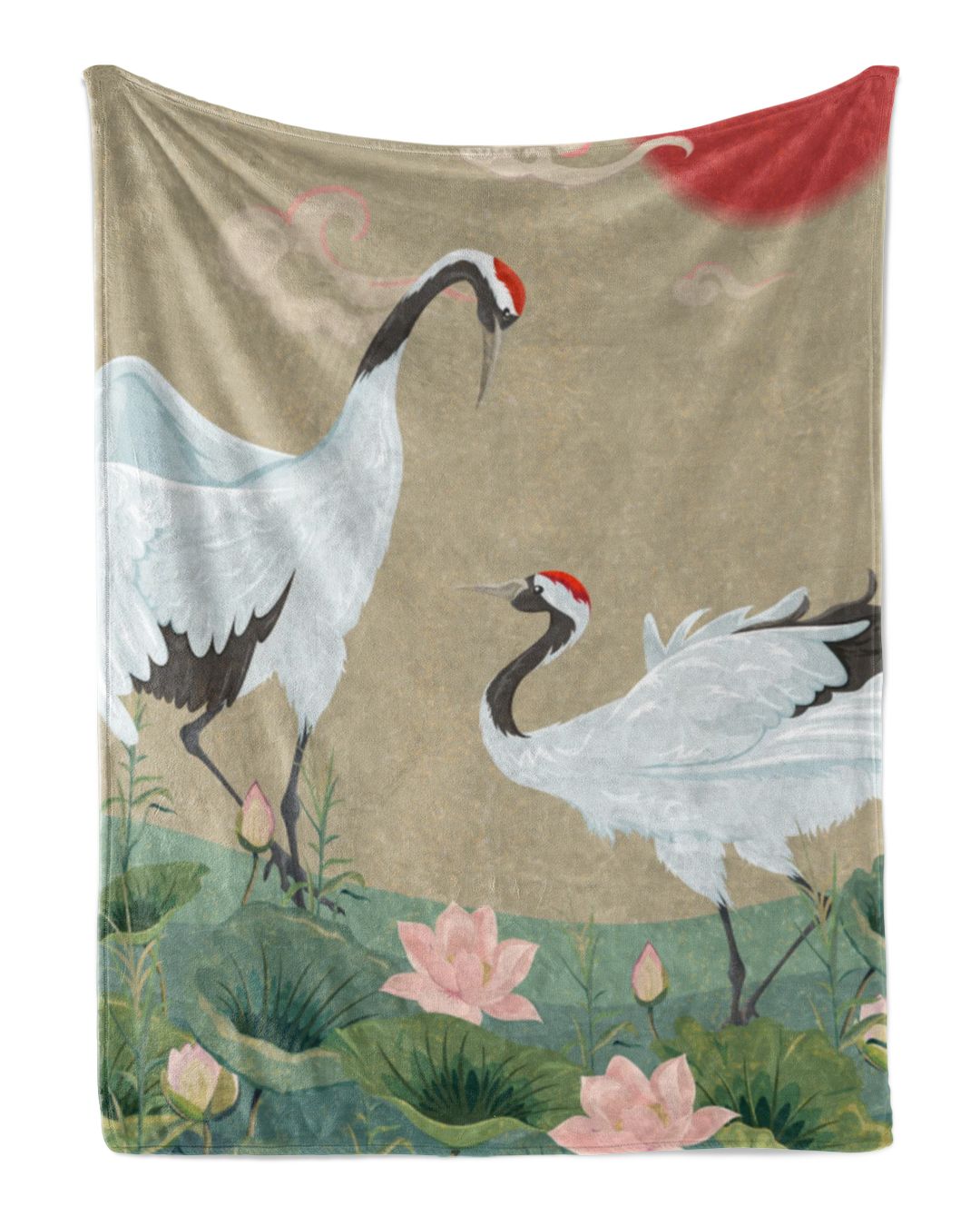 Japanese Cranes And Lotus Flower Blankets